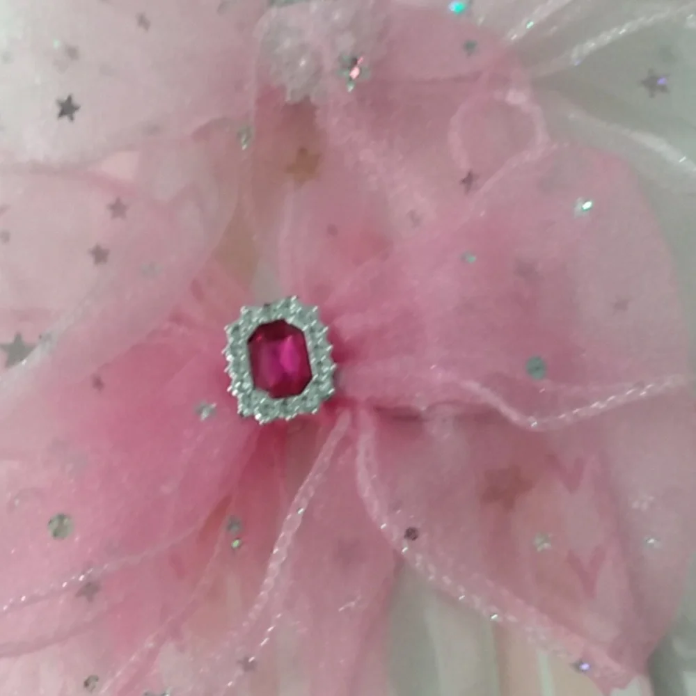 3 Pc.‎ Pink and White Sheer Hair Bow Clips With Rhinestones